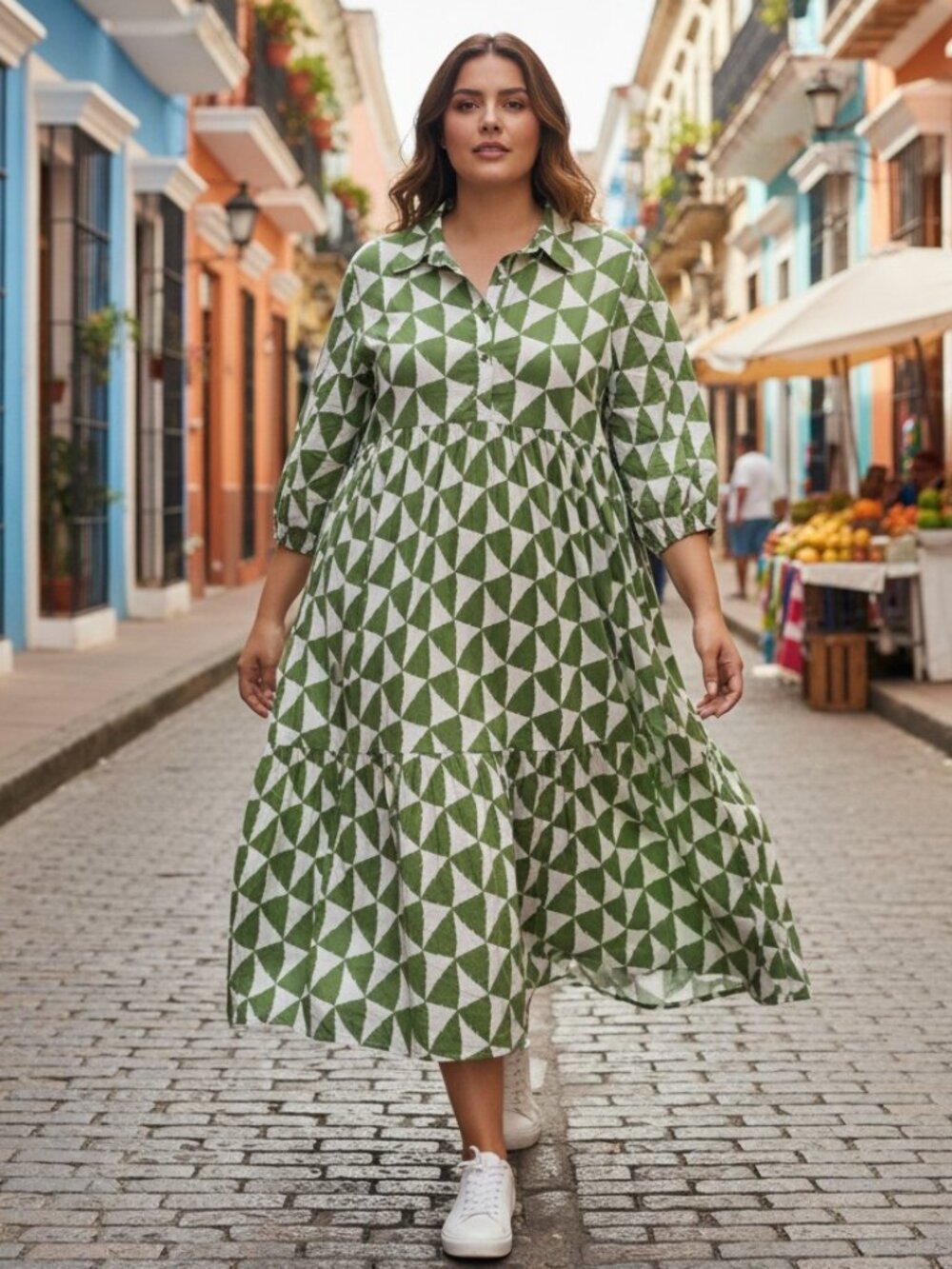 NWT Maeve Anthropologie Bettina Tiered Geometric Maxi Shirtdress Green Boho Chic